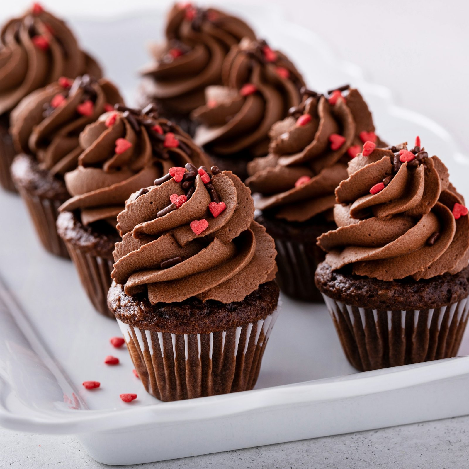 Dark chocolate cupcakes with chocolate ganache frosting